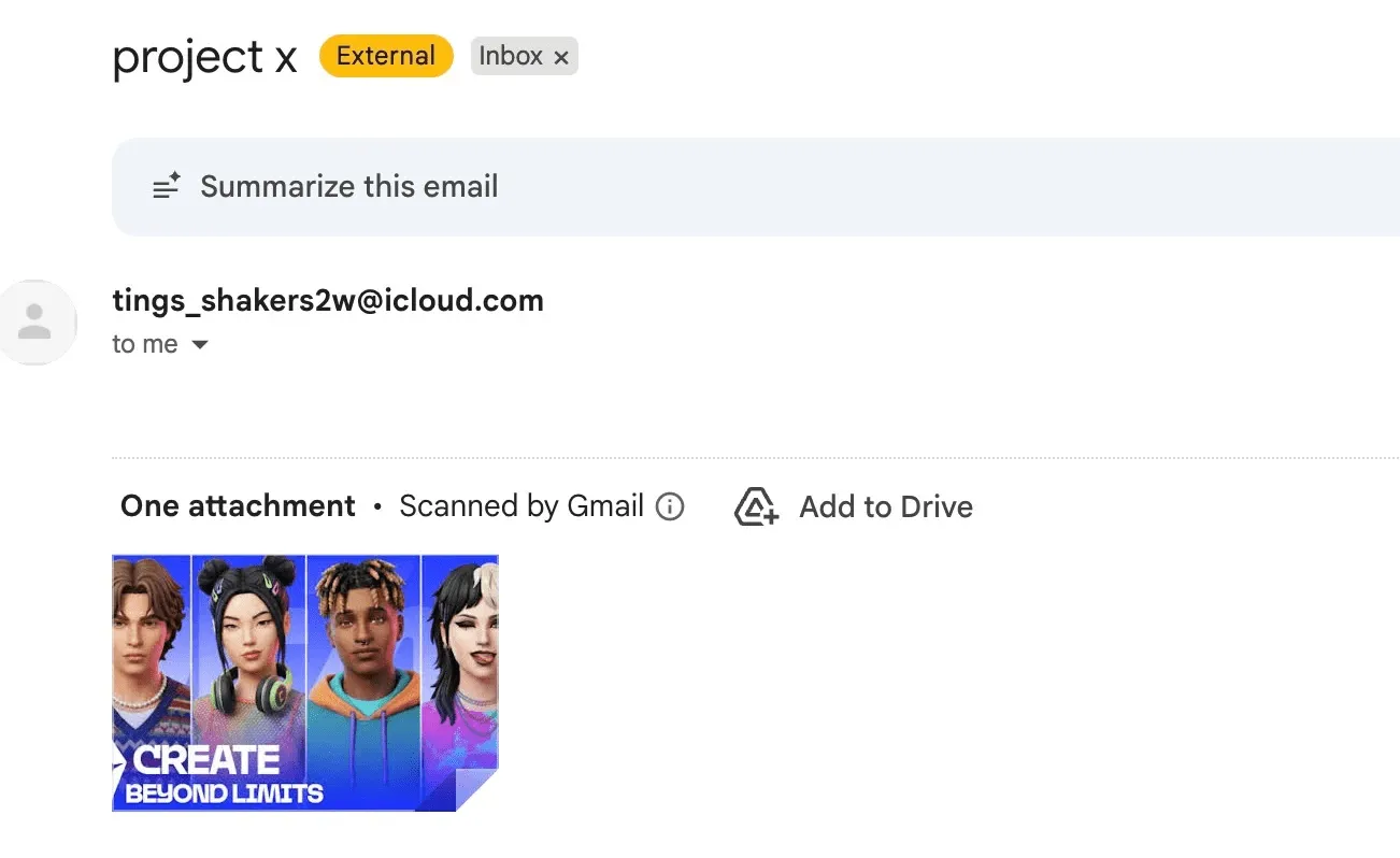 Email preview screenshot Sims Community states they received this anonymously, subject line “Project X”, unverified.