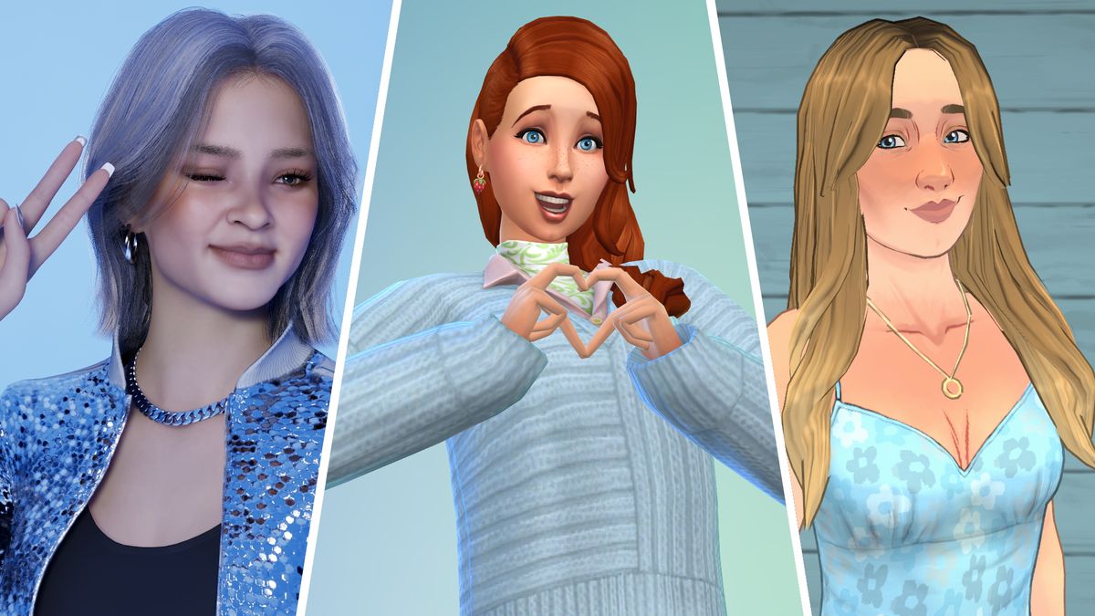 Three animated characters are featured, each with distinct hairstyles and outfits, with discount banners and promotional text referencing th