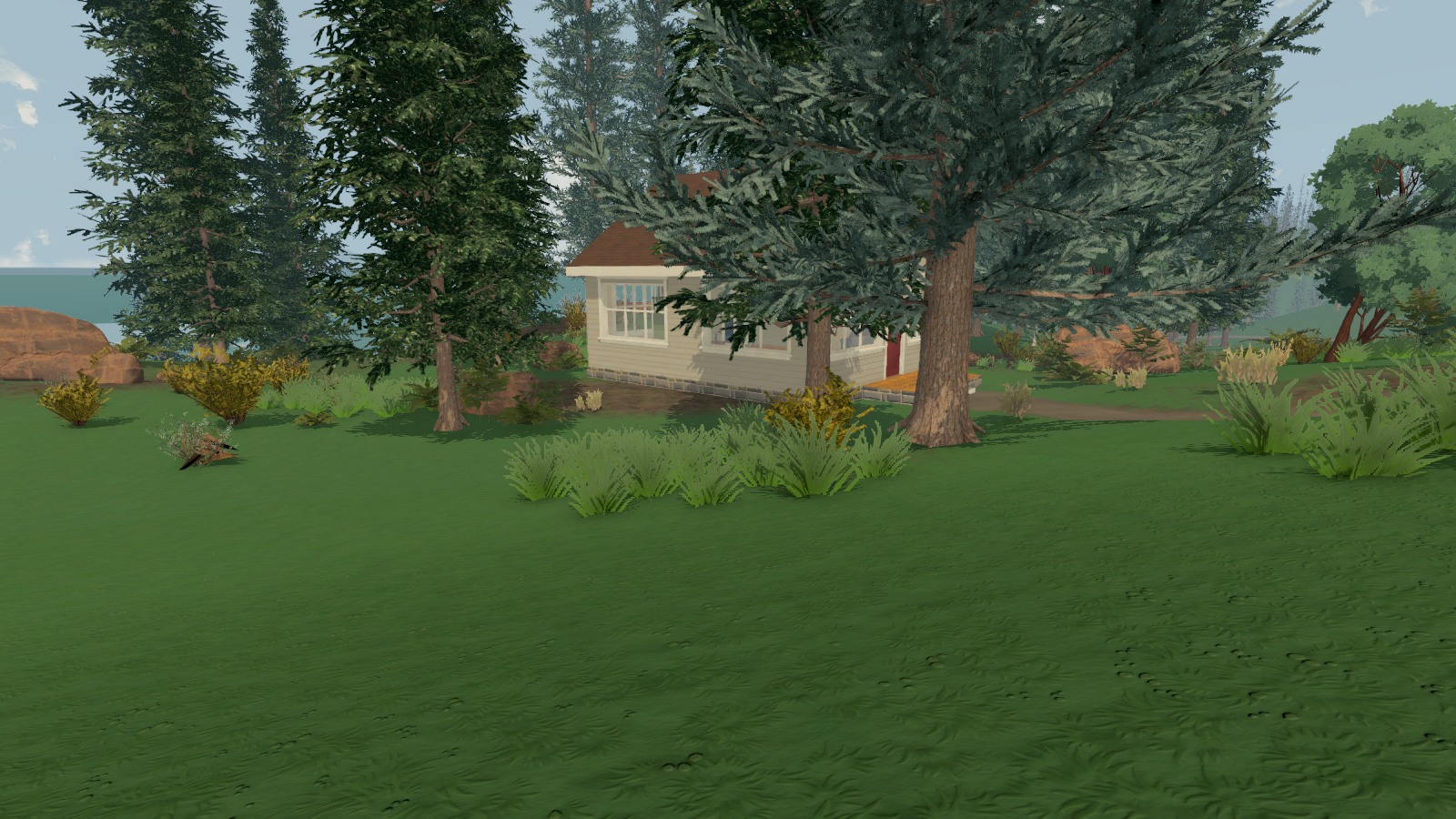 An early Hemlock Bend development view. The cabins are taking shape; the surrounding ground and approaches still need work.